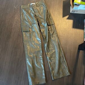 Olive green faux leather cargo pants